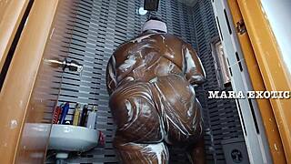 Ebony Nigerian Couple Mara Exotic Fucks Standing Doggystyle In Shower