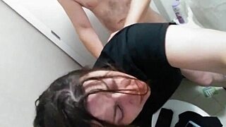That slut gets fucked hard in the bathroom by her man