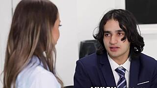 hot milfs desiree dulce and mia james take stepsons virginity with handjob and riding