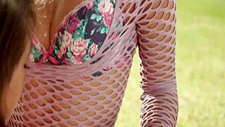 Blonde And Brunette Lesbians Engage In Intimate Licking Amid Nature's Beauty.