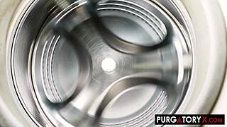 Sophia Locke dives muff in hardcore deepthroat scene.