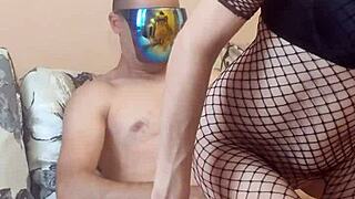 I say, let's film porn with my wife in this sexy fishnet bodysuit