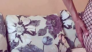 I say, let's film porn with my wife in this sexy fishnet bodysuit