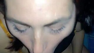 This brunette girlfriend sucks big cock in homemade interracial scene.