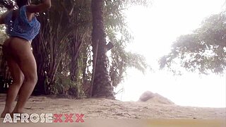 Black Girl Teases on Beach