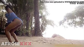 Black Girl Teases on Beach