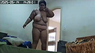 Hidden Camera Catches Big Ass Maid Cleaning Naked in Lingerie