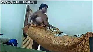 Hidden Camera Catches Big Ass Maid Cleaning Naked in Lingerie