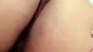 brazilian milf with tattoos seduces for a delicious handjob, feeling the big cock on her big tits