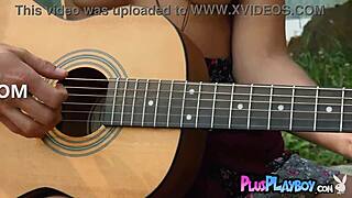 Sweet Blonde Musician Anna Katarina Poses Naked Outdoor, Undressing To Music With Ripped Clothes