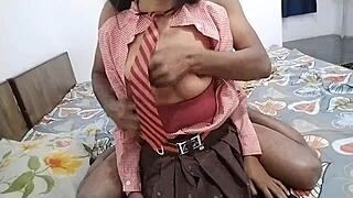 indian school girl gets first blowjob after class from big cock friend