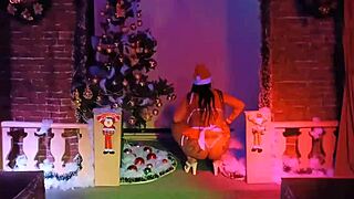 christmas night with busty milf and athletic guy in intense blowjob