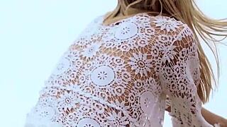 Skinny italian milf undresses on beach