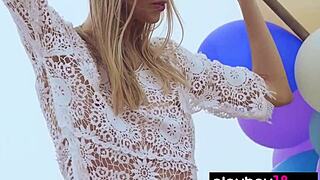 Skinny italian milf undresses on beach