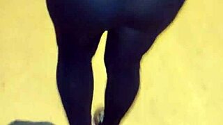 madura culona shows off big ass in see-through leggings outdoors for public flashing.