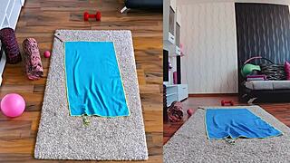 Double Cam Setup Reveals Curvy Milf in Naked Yoga Workout with Ass Spreading