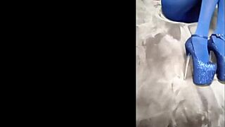 Milf perfect body struts in pantyhose and eight-inch heels.