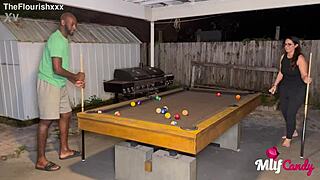 milfcandy samantha plays pool outdoors and ends up with a big challenge from her brunette friend.