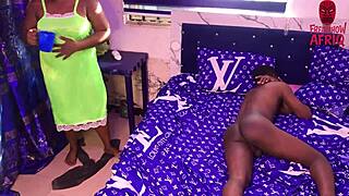 Horny African Stepmom Greets Stepson Naked And Rides His Hard Cock To Creampie!