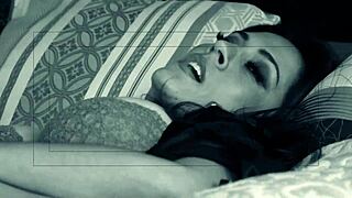 Brunette mom in lingerie and fishnets gets bent over for deepthroat blowjob and facial cumshot.