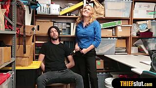 Hot Blonde Milf Security Guard Fucks Thief Guy Roughly