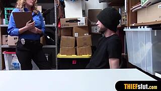 Hot Blonde Milf Security Guard Fucks Thief Guy Roughly