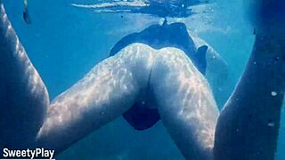 Underwater creampie in pool while swimming with cum inside bbw milf pussy close up