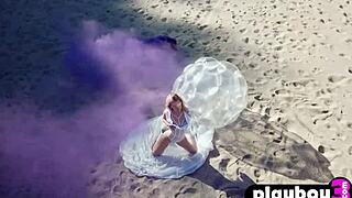 Wow, blonde Olivia Preston! Don't you love how she shows off her hot petite body while posing outdoors?