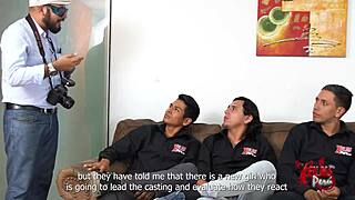 These three horny guys want to do a porn casting with submissive redhead nympho! 🔥🍑