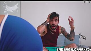 He's deeply in love with black stepsister's huge booty and tits in creampie fuck