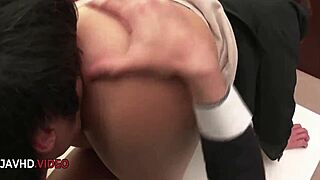 gorgeous office lady sara in lingerie gets horny hardcore creampie at work from japanese milf action