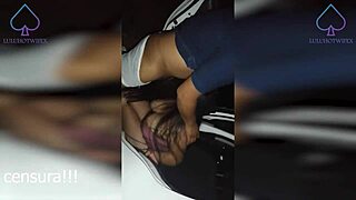 Latina wife enjoys dogging with neighbor in car while cuckold husband watches creampie outdoors.