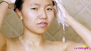 hey, check out this sexy asian teen 18+ getting all wet in the shower on the sofa?