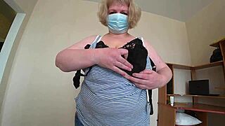 i visited my girlfriend and she strapped on to fuck me doggystyle in white panties shaking her big milf ass