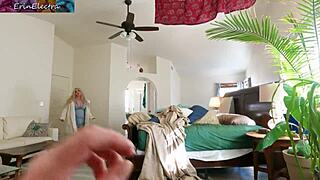 the amateur big ass blonde milf bent over on bed for doggystyle fucking and riding with creampie from stepson