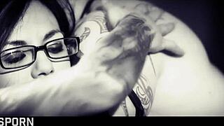 Sensual fmm threesome with elegant brunette milf in corset lingerie riding cowgirl and missionary