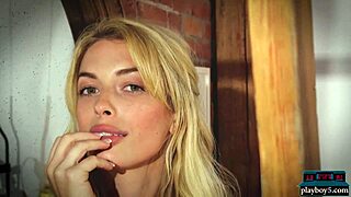 Sexy Canadian blonde Katie Jean in solo softcore striptease video with Playboy