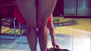 Dirty milf flashes nude outdoors in public with quickie sex snaps and rough action.