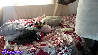 Home Alone Milf Hints at Shaved Ebony Pussy Play