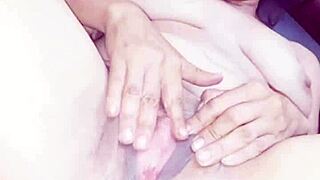 Petite latina masturbates with fingers in her small vagina until creampie cum drips out wet.