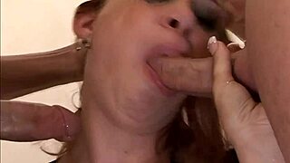 Mom takes double penetration with big cock in fishnets