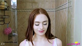 this cute teen 18+ slut is taking a shower after her photoshoot on the sofa