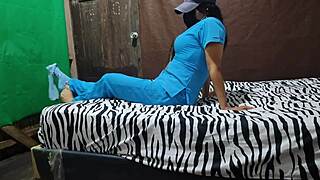 Sexy madrastra vents hot vagina scent in bed waiting for nurse work shift in homemade sex tape.