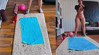 Curvy Milf Spreads Big Asshole During Naked Yoga Workout Session