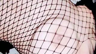 Mature skinny woman teams up with muscular man to film amateur porno, focusing on her natural tits in pov style.