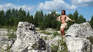 why is this topless dance happening in a white stone quarry?
