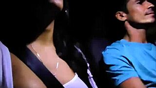 the brazilian latina milf flashed outdoors and deepthroated big cock during car ride. then she rode it doggystyle in public exhibitionist style