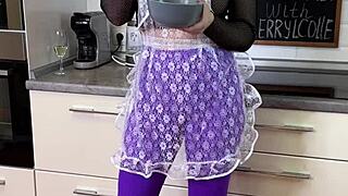 Cherrylcolle serves breakfast in big ass see-through leggings and heels.