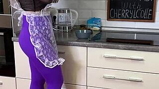 Cherrylcolle serves breakfast in big ass see-through leggings and heels.