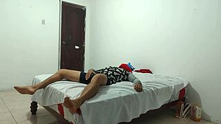 Watch this American guy with a small ugly penis struggle to jerk off with an inflatable toy!